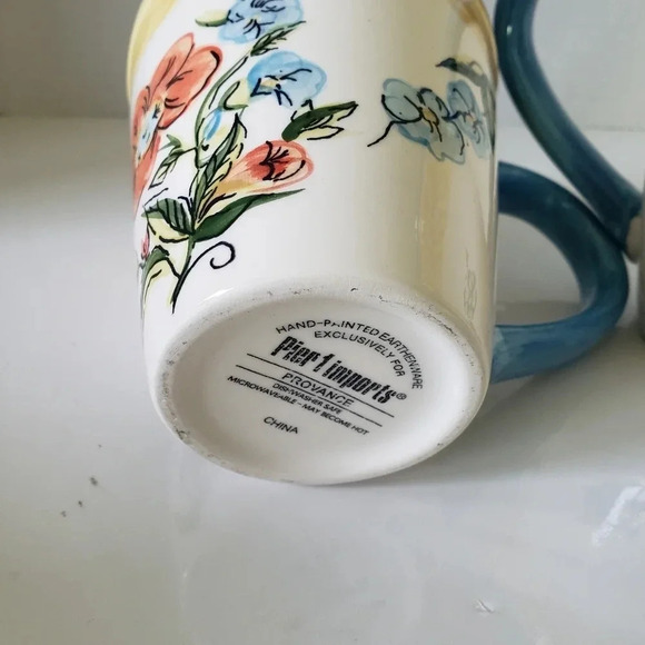 Pier One Imports  set of 2 Large Ceramic Floral Multi-colored Coffee Mugs. - Picture 5 of 7